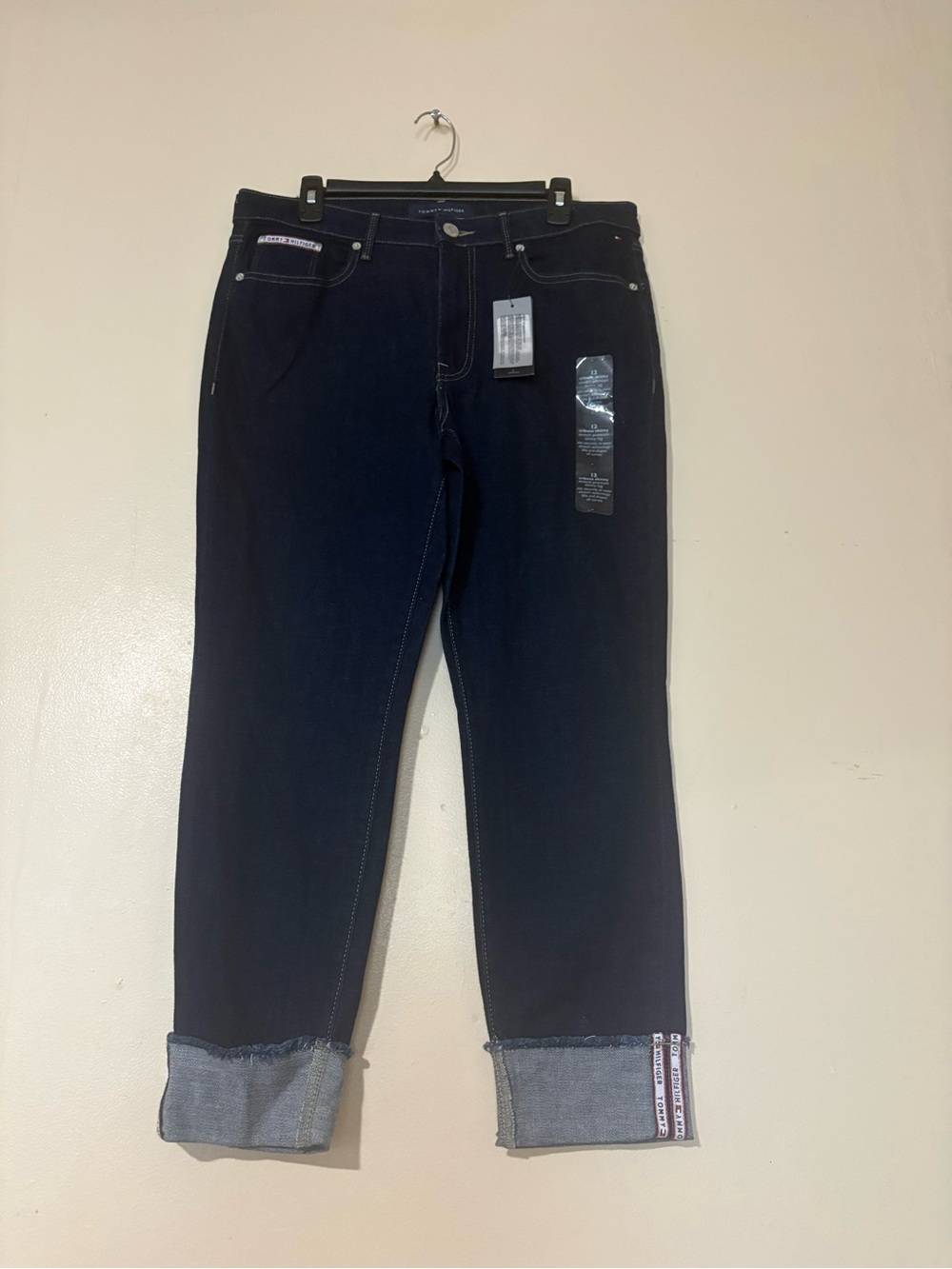 Tommy Hilfiger Dark Blue Straight-Leg Jeans with Rolled Cuffs